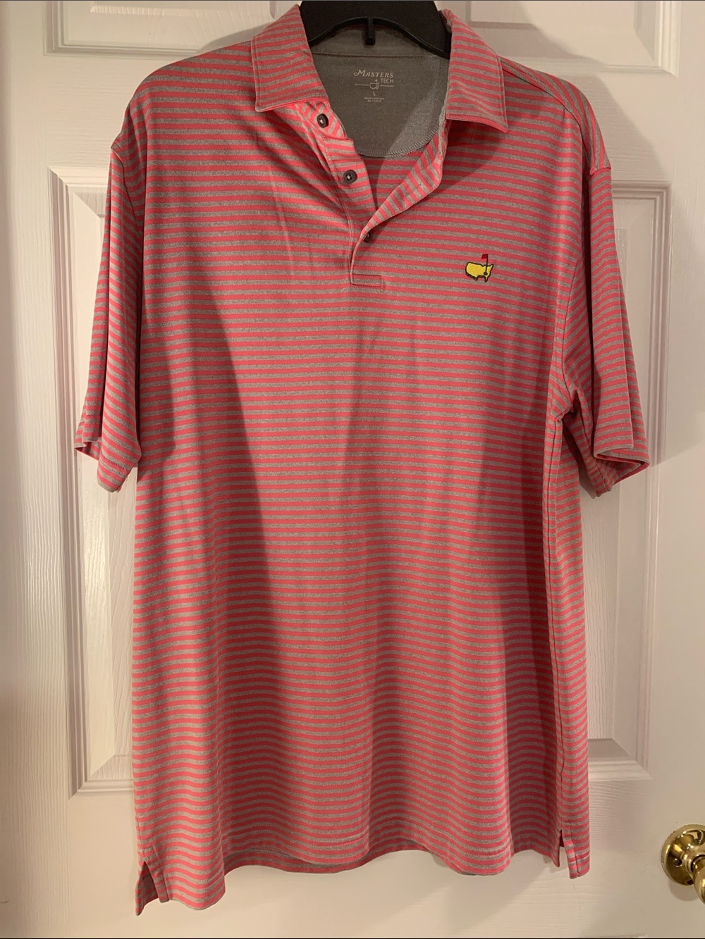Masters Tech Pink and Gray Striped Golf Polo